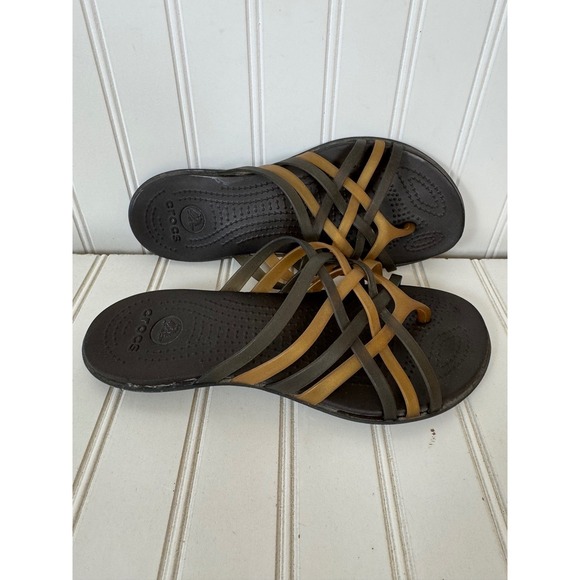 CROCS Shoes - Crocs Hurache Strappy Flip Sandals Womens W8 Brown Bronze Lightweight Jelly